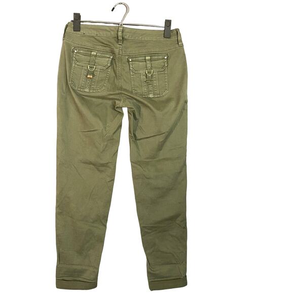 WHBM Olive Jeweled & Beaded Detail Ankle Cuffed Casual Pants Women Sz 0R - Picture 2 of 8